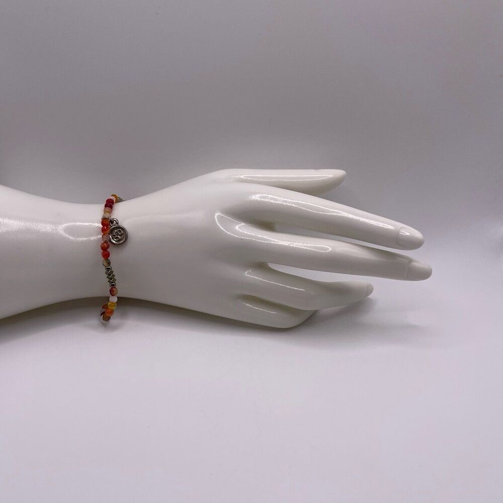 Boutique Women’s Exotic India Om Symbol Charm Red Orange Beaded Bracelet